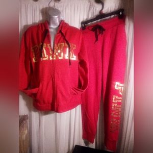 Victoria's Secret PINK Perfect Hoodie and Joggers Red/Gold Size M